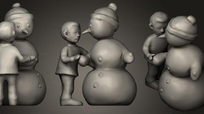 Статуэтки и статуи разные (Мальчик Со Снеговиком, STKR_0100) 3D модель для ЧПУ станка